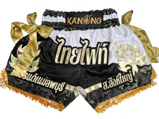 Személyre szabott Muay Thai rövidnadrág : KNSCUST-1296-Fekete-Fehér