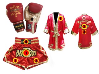 Muay Thai kesztyű + egyedi nadrág + egyedi köntös : Piros Lai Thai