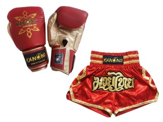 Megfelelő Muay Thai kesztyű és Muay Thai rövidnadrág: Set-121-Piros