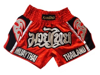 Kanong Retro Muay Thai-Box Kick Box Nadrág : KNSRTO-207-Piros