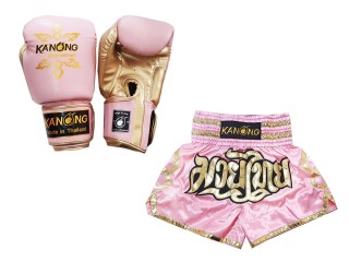 Megfelelő Muay Thai kesztyű és Muay Thai rövidnadrág: Set-121-Rózsaszín