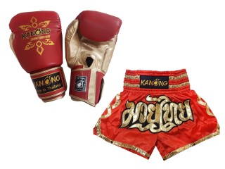 Megfelelő Muay Thai kesztyű és Muay Thai rövidnadrág: Set-121-Piros