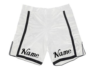 Egyedi tervezésű MMA rövidnadrág névvel vagy logóval: fehér-fekete