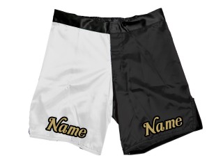 Egyedi MMA rövidnadrág névvel vagy logóval: fehér-fekete