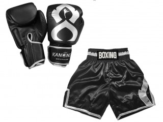 Megfelelő Kesztyű és Boxing Shorts: KNCUSET-201-Fekete-Ezüst