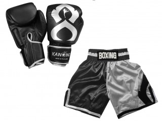 Megfelelő Kesztyű és Boxing Shorts: KNCUSET-202-Fekete-Ezüst