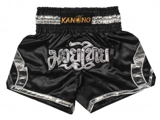 Kanong Muay Thai-Box Nadrág : KNS-144-Fekete-Ezüst