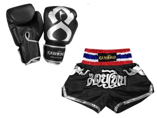 Megfelelő Muay Thai kesztyű és Muay Thai rövidnadrág: Set-125-Gloves-Thaikick-Fekete