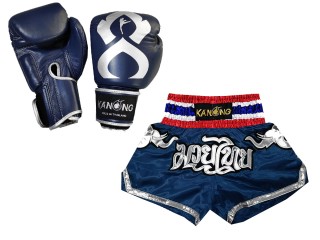 Megfelelő Muay Thai kesztyű és Muay Thai rövidnadrág: Set-125-Gloves-Thaikick-Sötétkék