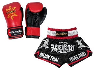 Megfelelő Muay Thai kesztyű és Muay Thai rövidnadrág: Set-133-Gloves-Fekete