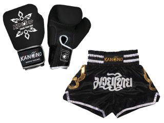 Megfelelő Muay Thai kesztyű és Muay Thai rövidnadrág: Set-143-Gloves-Fekete