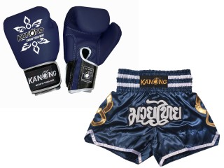 Megfelelő Muay Thai kesztyű és Muay Thai rövidnadrág: Set-143-Gloves-Sötétkék