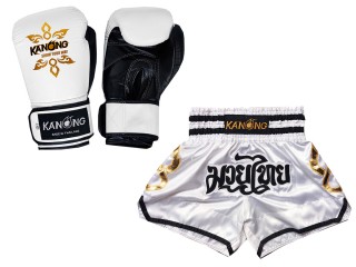 Megfelelő Muay Thai kesztyű és Muay Thai rövidnadrág: Set-143-Gloves-Fehér