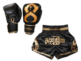 Megfelelő Muay Thai kesztyű és Muay Thai rövidnadrág: Set-144-Gloves-Fekete / arany