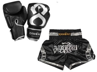 Megfelelő Muay Thai kesztyű és Muay Thai rövidnadrág: Set-144-Gloves-Fekete-Ezüst