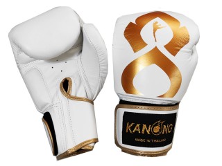 Kanong Valódi bőr bokszkesztyű  : "Thai Kick" Fehér-Arany