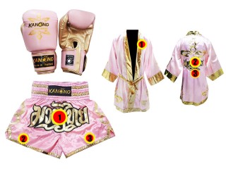 Muay Thai kesztyű + egyedi nadrág + egyedi köntös : Rózsaszín Lai Thai
