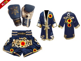 Muay Thai kesztyű + egyedi nadrág + egyedi köntös gyerekeknek: Sötétkék Lai Thai