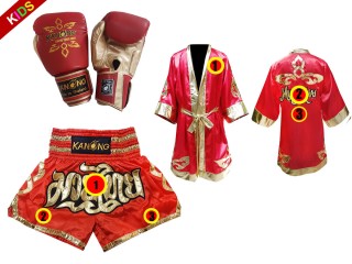 Muay Thai kesztyű + egyedi nadrág + egyedi köntös gyerekeknek: Piros Lai Thai
