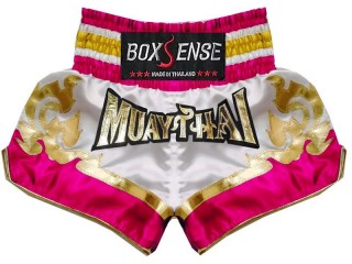 Boxsense Muay Thai-Box Kick Box Nadrág : BXS-099-Fehér-Rózsaszín