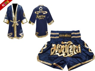 Kanong bokszköpeny + Kanong Muay Thai rövidnadrág gyerekeknek : Sötétkék Lai Thai