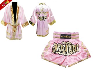 Kanong bokszköpeny + Kanong Muay Thai rövidnadrág gyerekeknek : Rózsaszín Lai Thai