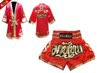 Kanong bokszköpeny + Kanong Muay Thai rövidnadrág gyerekeknek : Piros Lai Thai